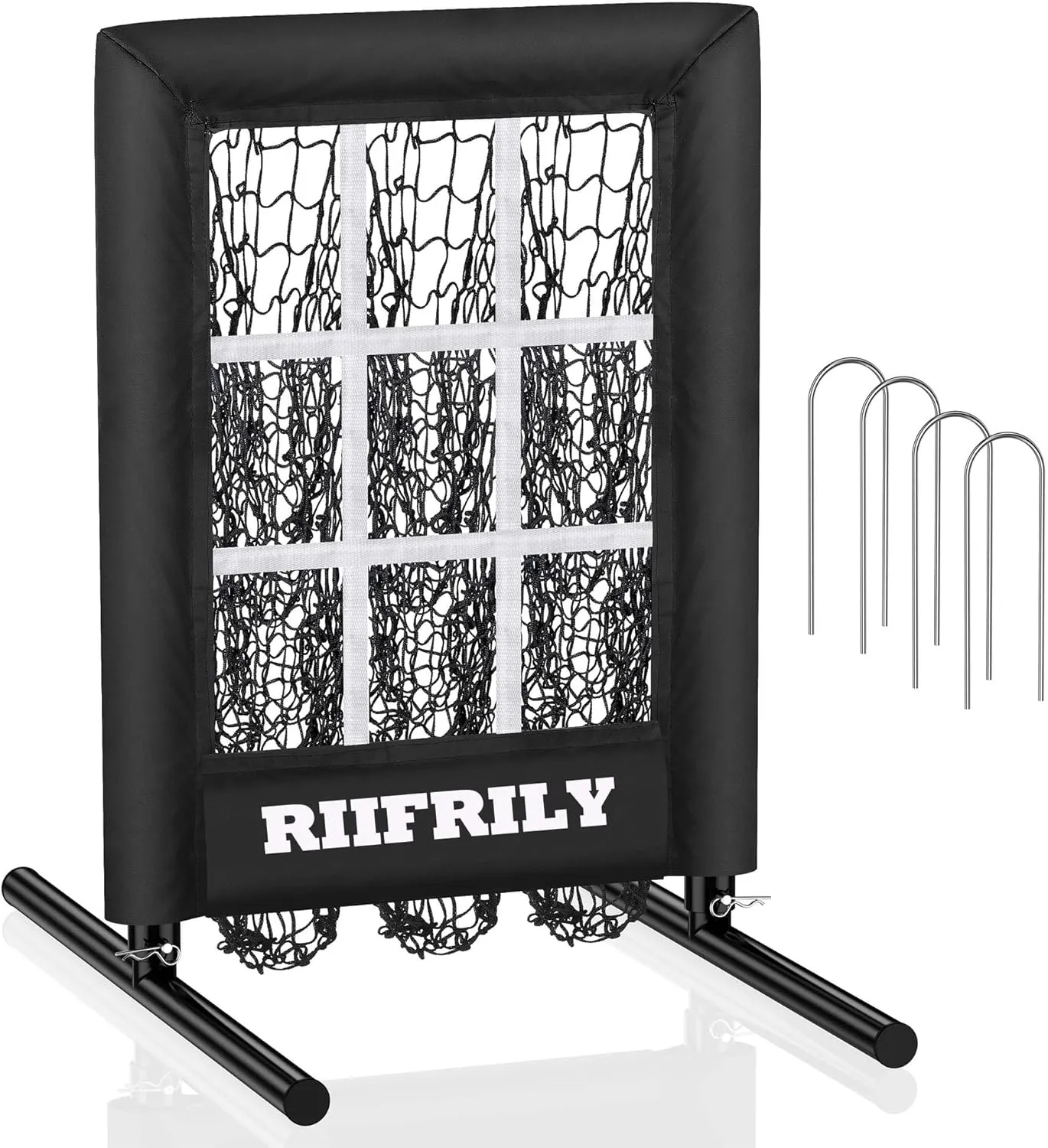 Heavy-Duty 9 Hole Baseball Pitching Net with Pitching Target Pockets, Regulation Size Strike Zone, Portable Adjustable Height Pitcher Training Equipment for Baseball/Softball Practice