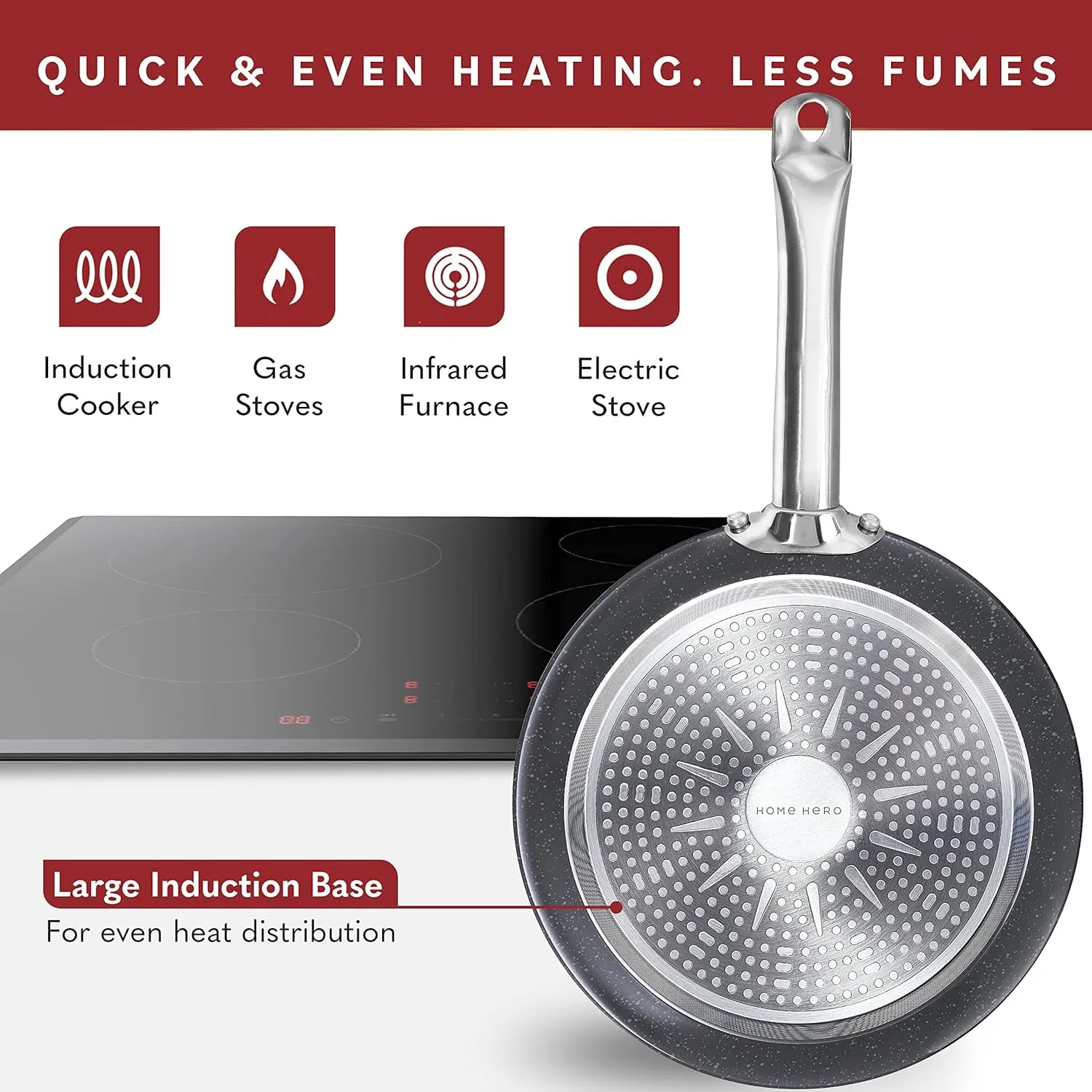 Home Hero Pots and Pans Set Non Stick - Induction Compatible Kitchen Cookware Sets   Bakeware Sets - Non Stick, PFOA Free, Oven Safe Pot and Pan Set Nonstick (23 Pcs - Granite)