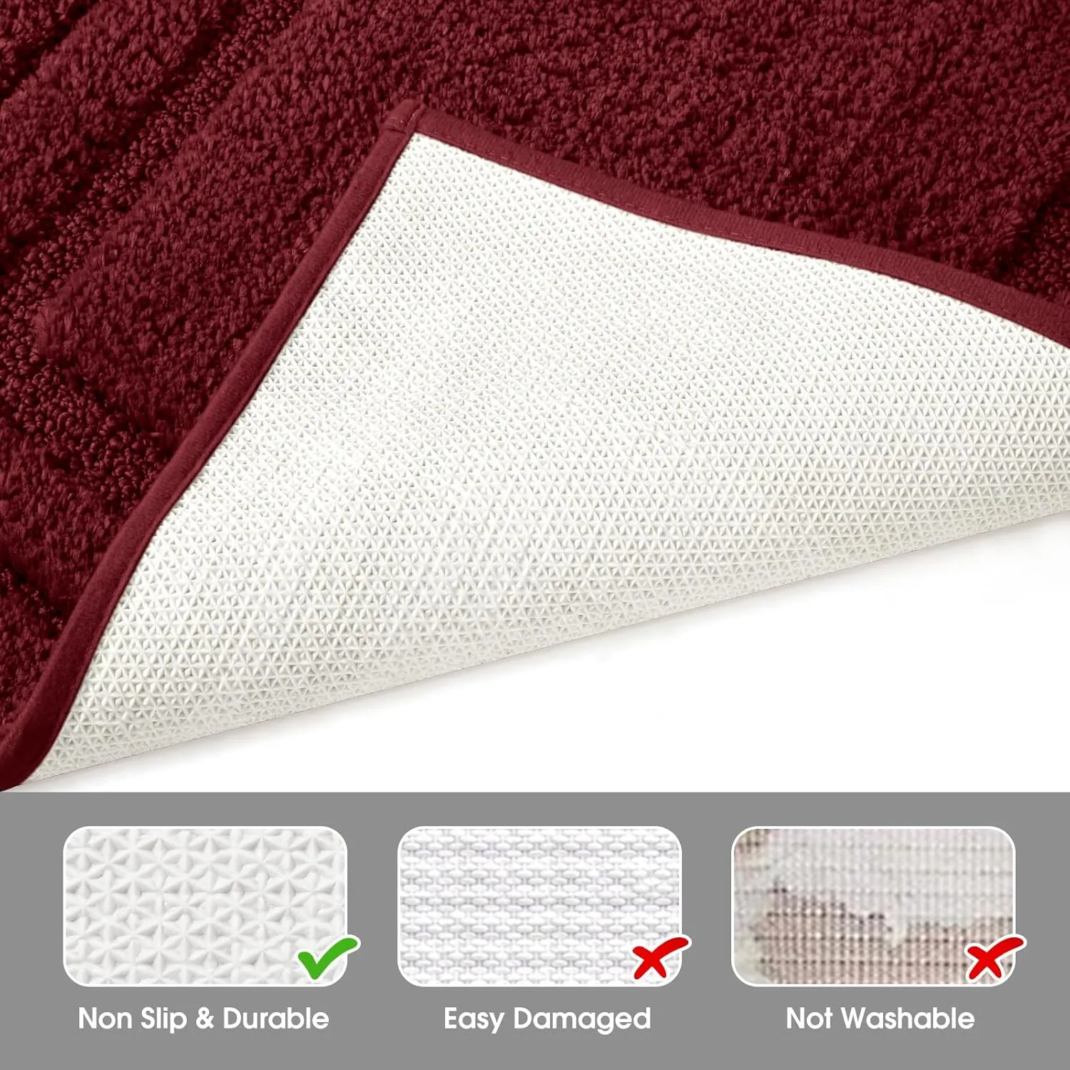 HOMEIDEAS Bathroom Rugs Sets 2 Piece, Super Soft and Absorbent Non Slip Microfiber Machine Washable Bath Mat Set (20" x 32"   16" x 24", Burgundy Red)