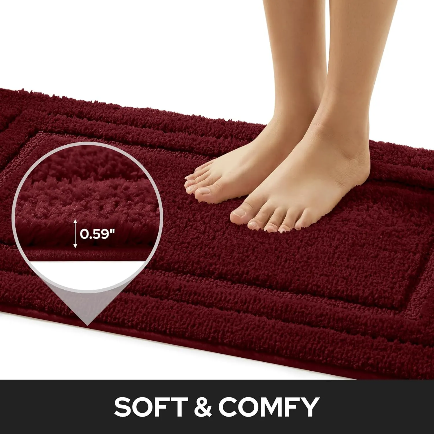 HOMEIDEAS Bathroom Rugs Sets 2 Piece, Super Soft and Absorbent Non Slip Microfiber Machine Washable Bath Mat Set (20" x 32"   16" x 24", Burgundy Red)