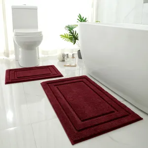 HOMEIDEAS Bathroom Rugs Sets 2 Piece, Super Soft and Absorbent Non Slip Microfiber Machine Washable Bath Mat Set (20" x 32"   16" x 24", Burgundy Red)