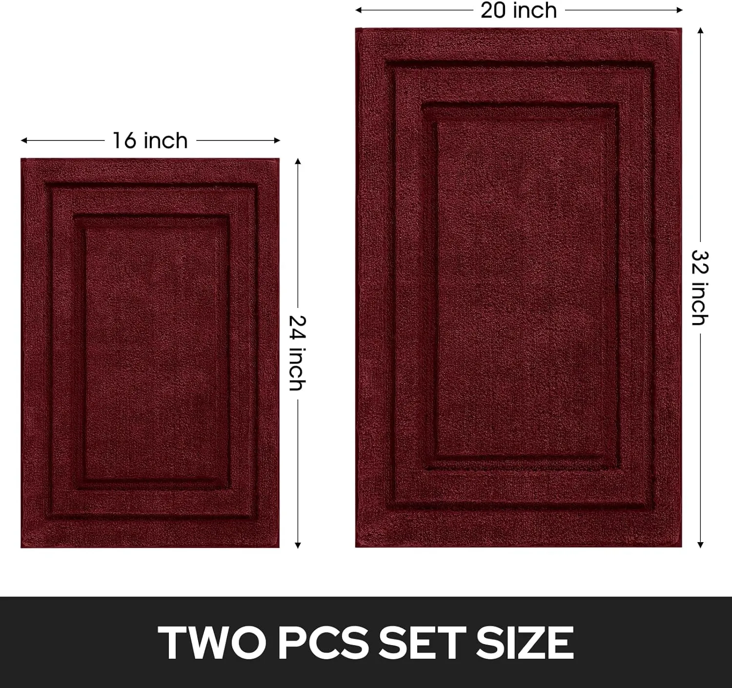 HOMEIDEAS Bathroom Rugs Sets 2 Piece, Super Soft and Absorbent Non Slip Microfiber Machine Washable Bath Mat Set (20" x 32"   16" x 24", Burgundy Red)