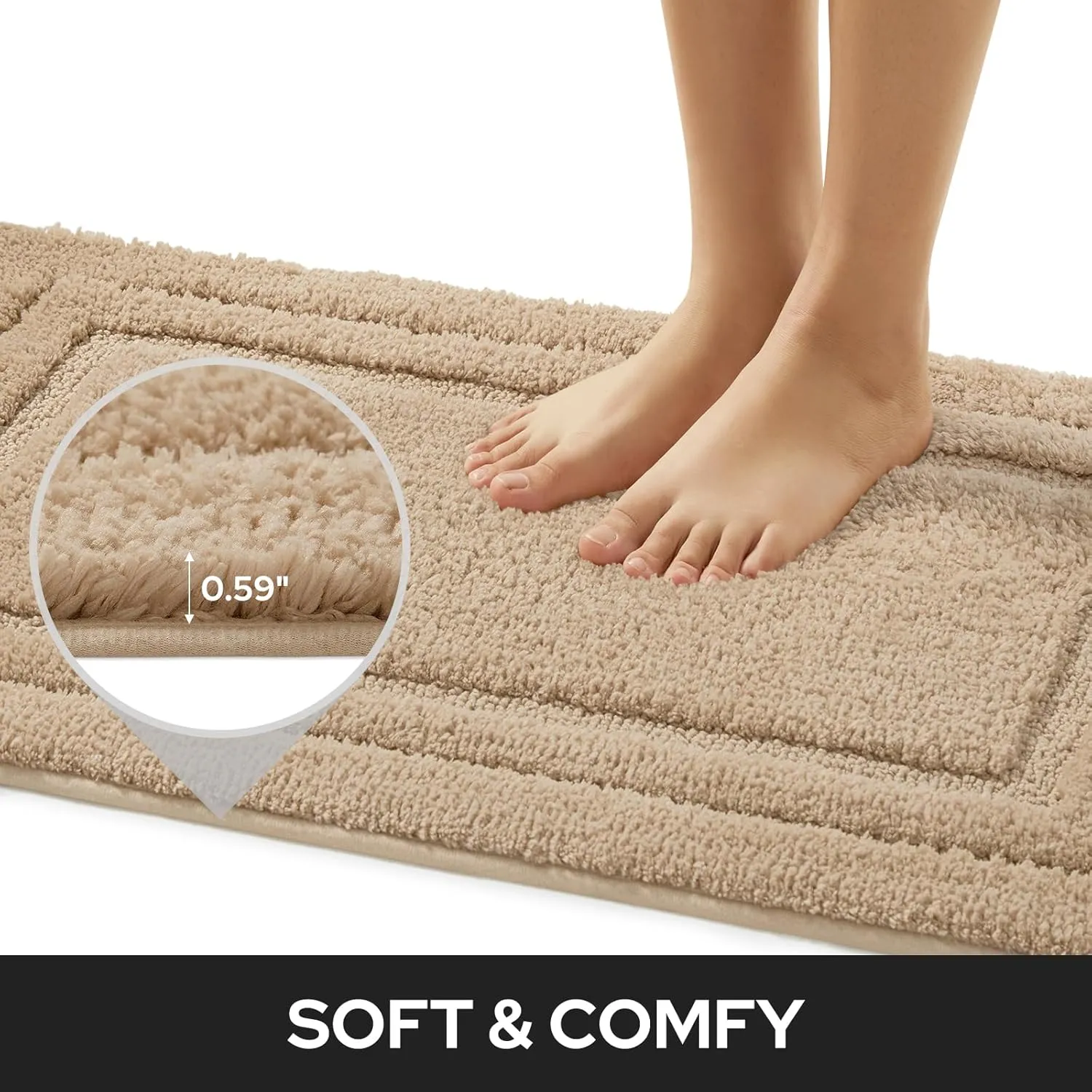 HOMEIDEAS Bathroom Rugs Sets 2 Piece, Super Soft and Absorbent Non Slip Microfiber Machine Washable Bath Mat Set (20" x 32"   16" x 24", Khaki)