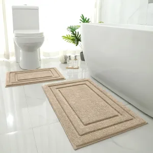 HOMEIDEAS Bathroom Rugs Sets 2 Piece, Super Soft and Absorbent Non Slip Microfiber Machine Washable Bath Mat Set (20" x 32"   16" x 24", Khaki)