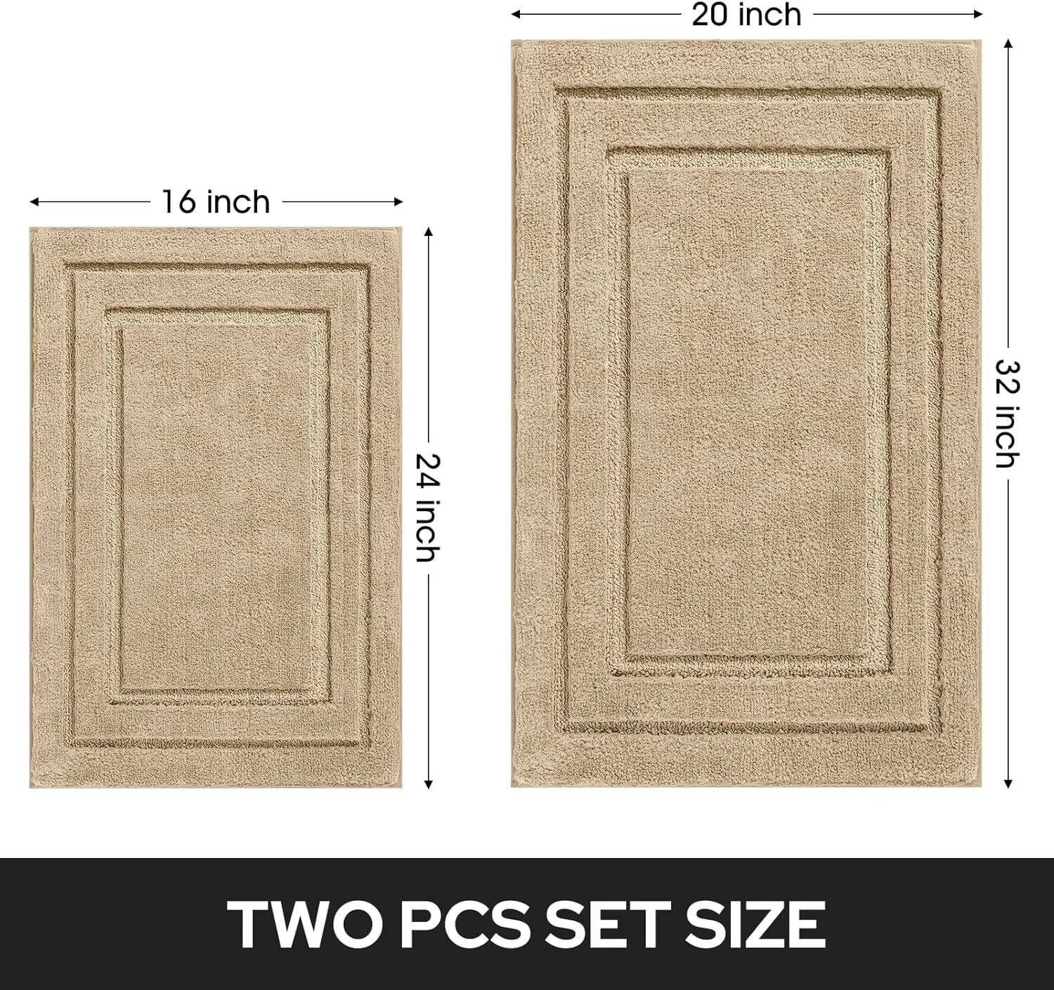 HOMEIDEAS Bathroom Rugs Sets 2 Piece, Super Soft and Absorbent Non Slip Microfiber Machine Washable Bath Mat Set (20" x 32"   16" x 24", Khaki)