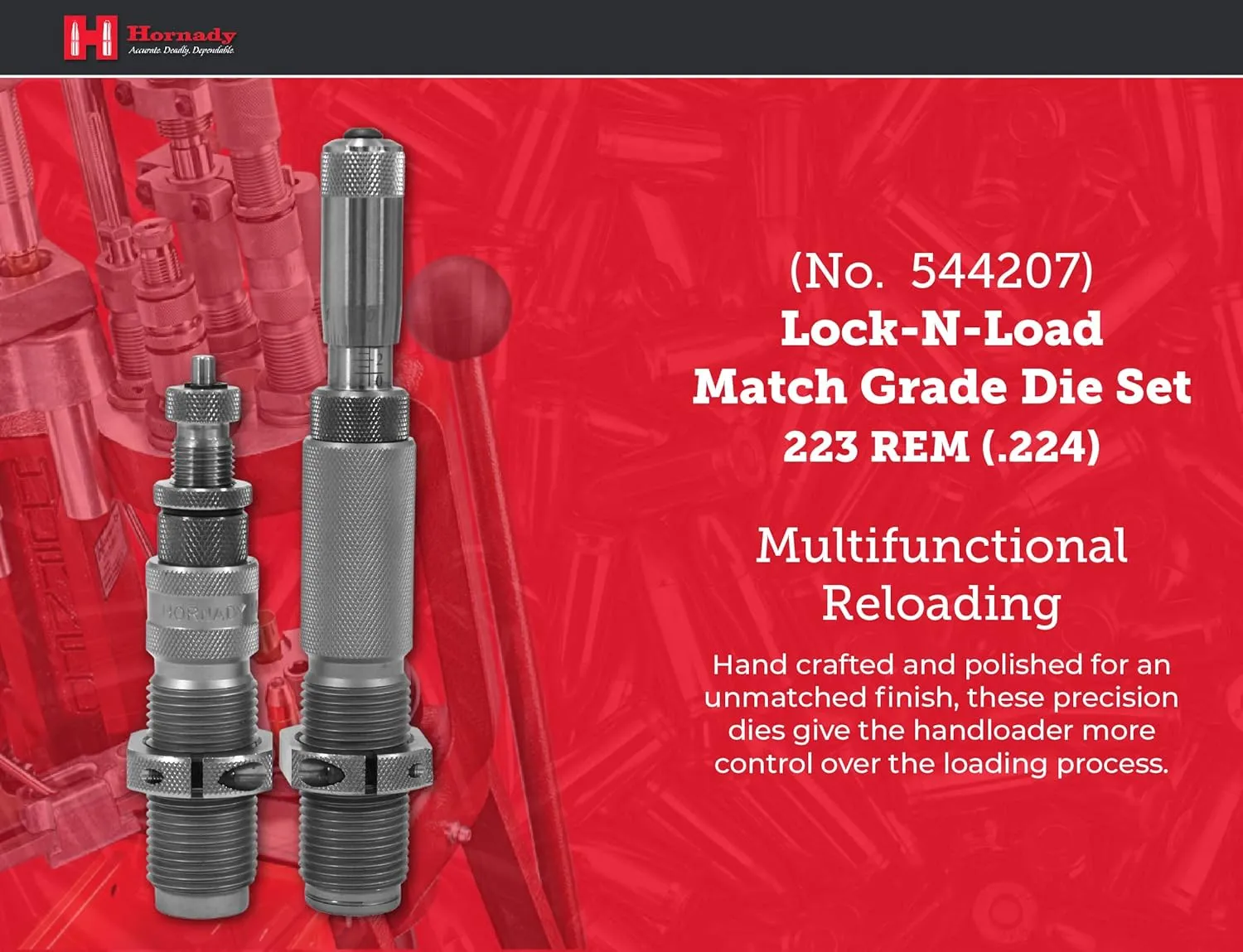 Hornady Match Grade 2 Die Set - Caliber Specific Reloading Equipment for Handloaders with Full Length Sizer Die, Seating Die with Roll Crimp, Sure-Loc Rings, & Storage