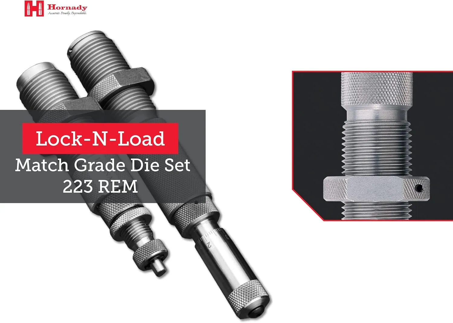 Hornady Match Grade 2 Die Set - Caliber Specific Reloading Equipment for Handloaders with Full Length Sizer Die, Seating Die with Roll Crimp, Sure-Loc Rings, & Storage