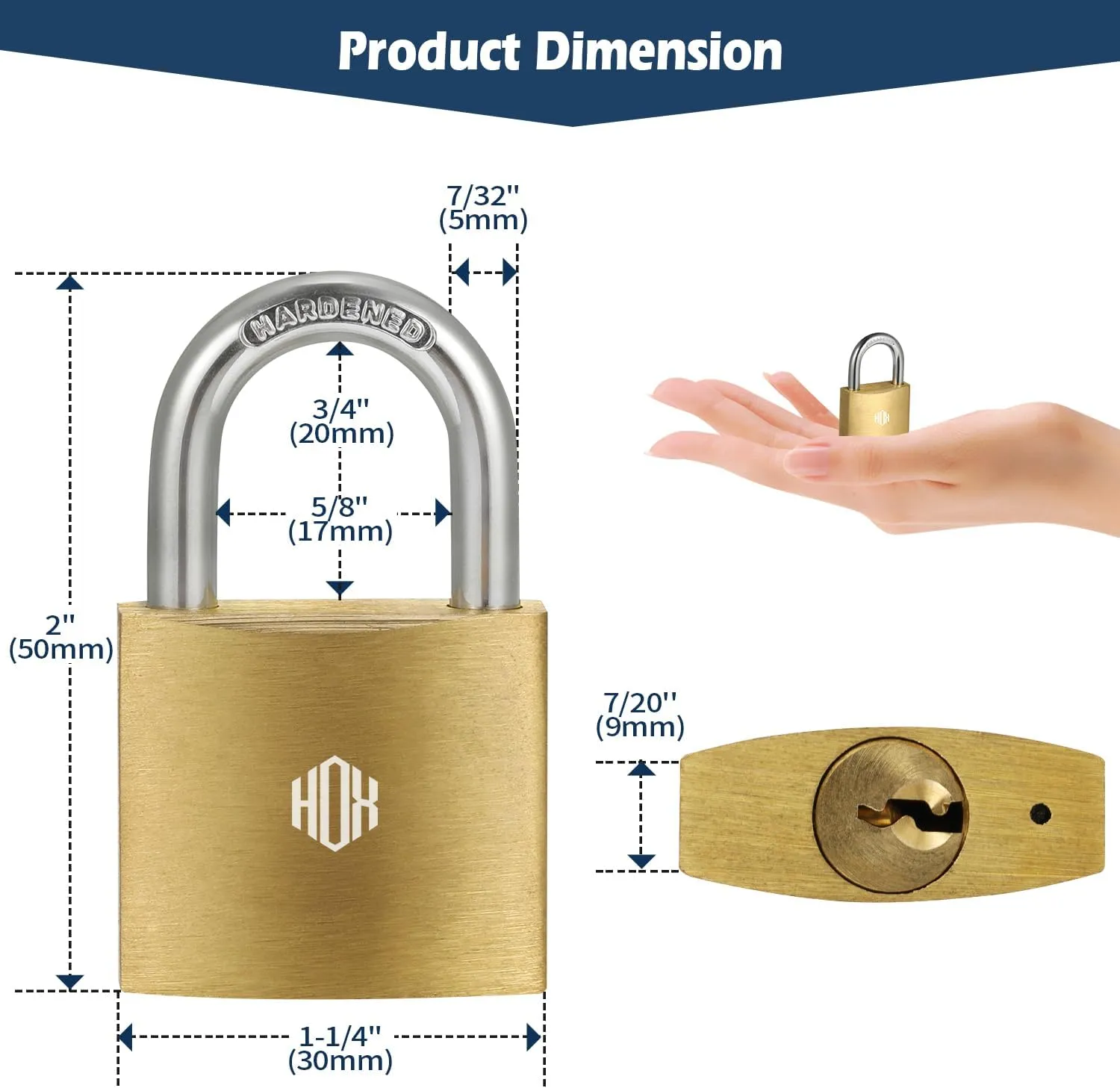 HOX 6-Pack Keyed Padlock, Waterproof and Rustproof, Solid Brass Lock with 1-1/4" Wide Body, Padlock with Keys for Storage Unit, Sheds, Garages and Fence