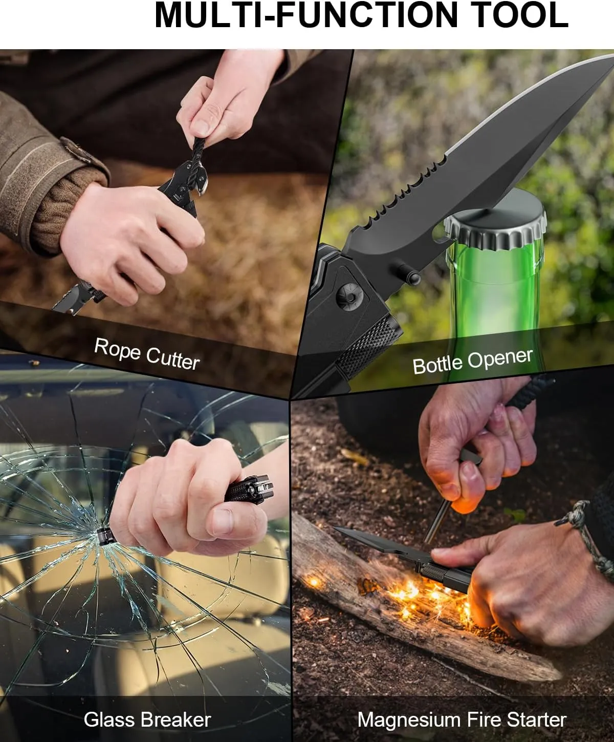 Hunting Knife Survival Gear with Built-in fixed lock, Multi Tool with Case and Fire Starter for Camping Hiking Hunting Fishing Outdoor
