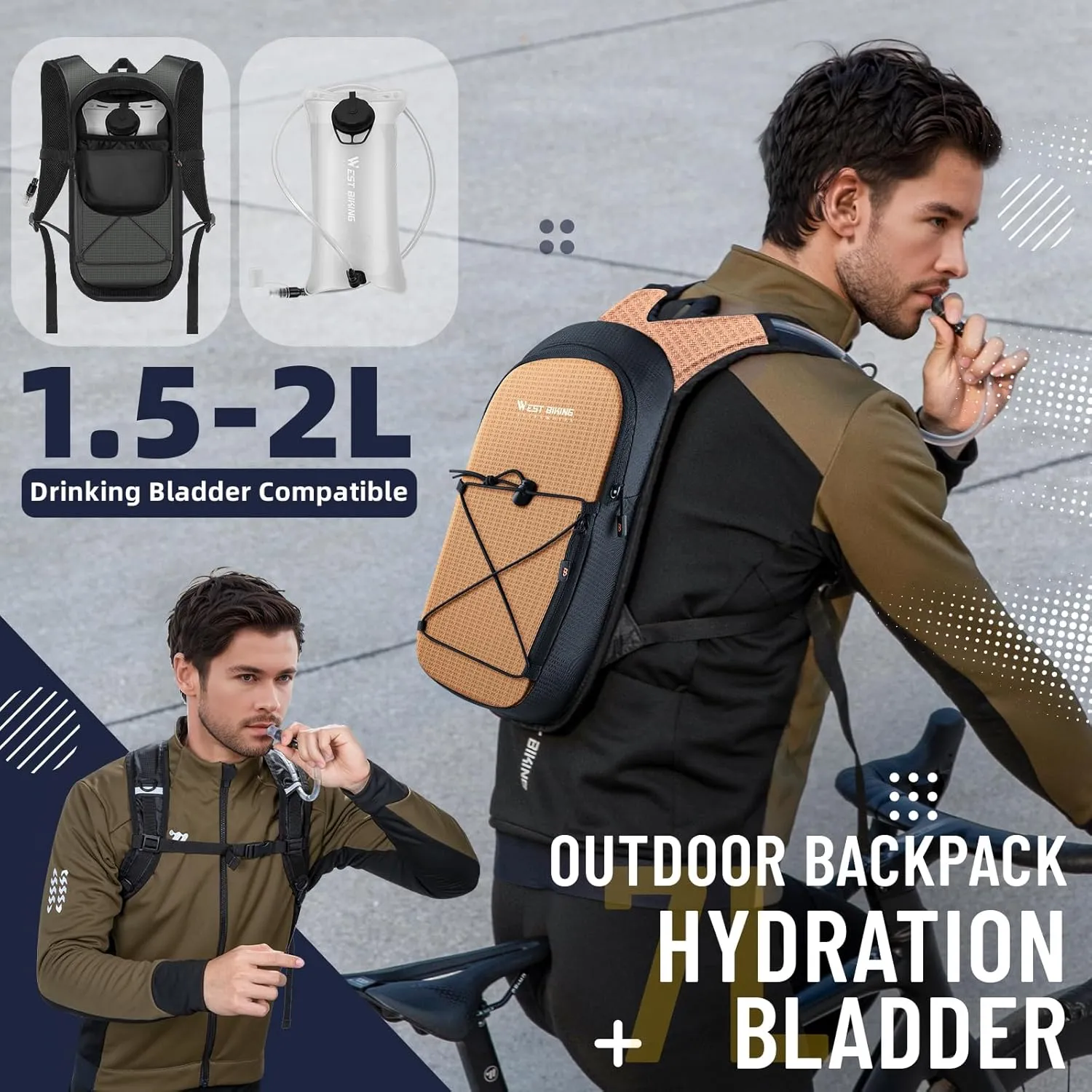 Hydration Backpack with TPU Hydration Bladder, Lightweight Hiking Water Backpack, Hydration Pack with 2L Water Bladder for Running, Cycling Climbing Camping Outdoor Sports