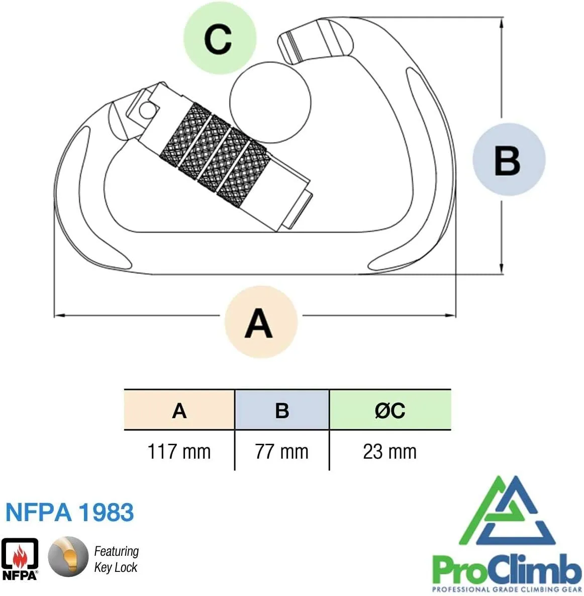 I-Beamer Mod D Lock Carabiner | NFPA Certified | 27kN MBS | Hot Forged Aluminum | I-Beam Design for Climbing, Rescue, Rigging & Rappelling