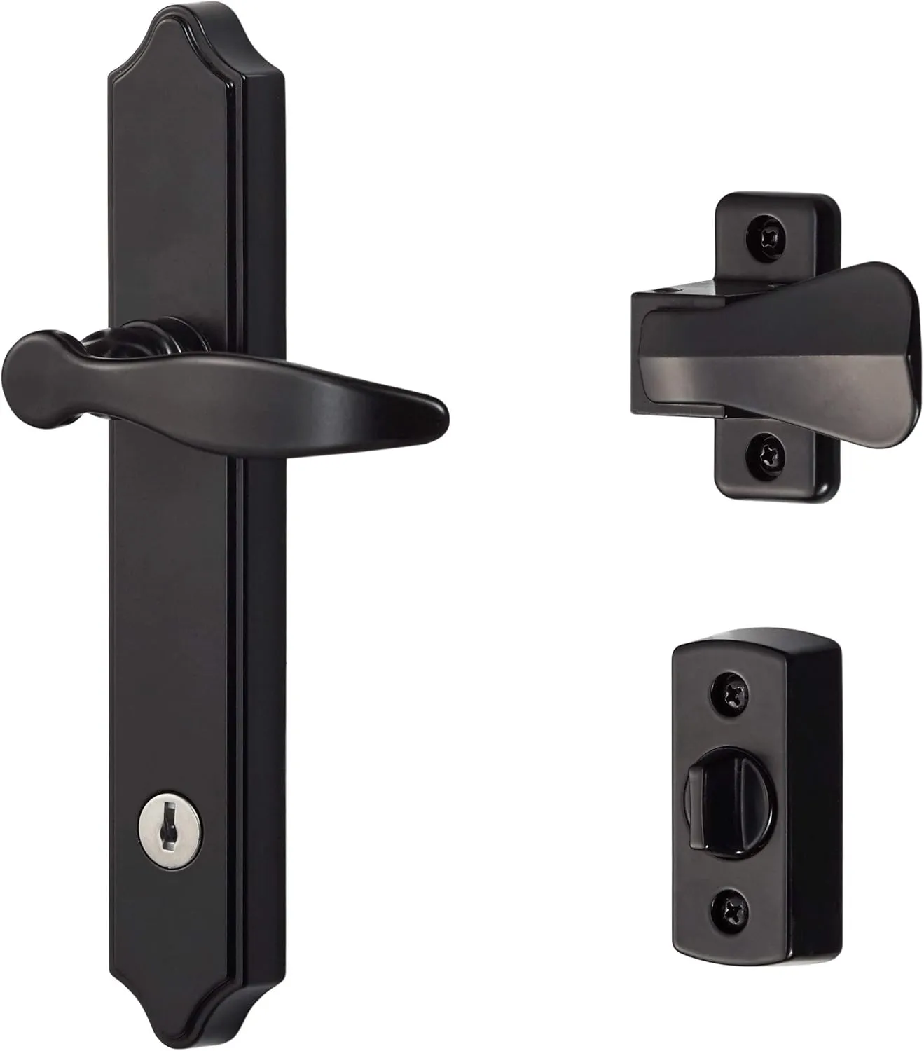 Ideal Security 1216 Surface Mount Storm Door Handle with Lock and Key for 1 – 1 ½ inches Thick Doors (Black, 4-Posts)