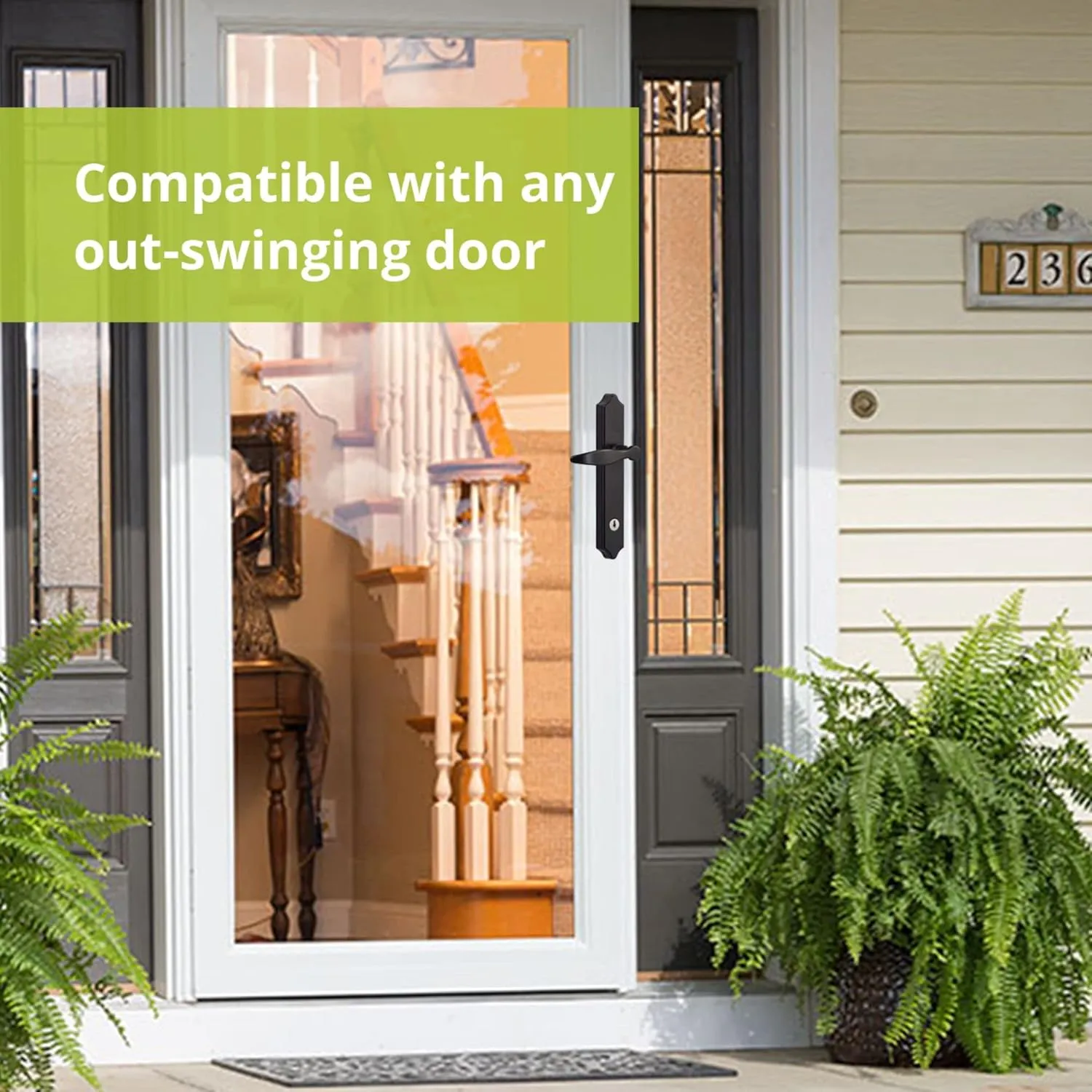 Ideal Security 1216 Surface Mount Storm Door Handle with Lock and Key for 1 – 1 ½ inches Thick Doors (Satin Silver, 4-Posts)