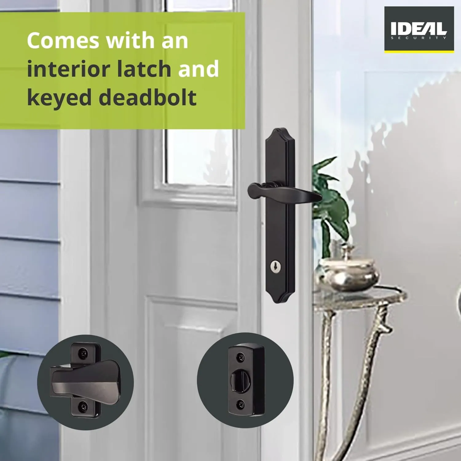 Ideal Security 1216 Surface Mount Storm Door Handle with Lock and Key for 1 – 1 ½ inches Thick Doors (Satin Silver, 4-Posts)