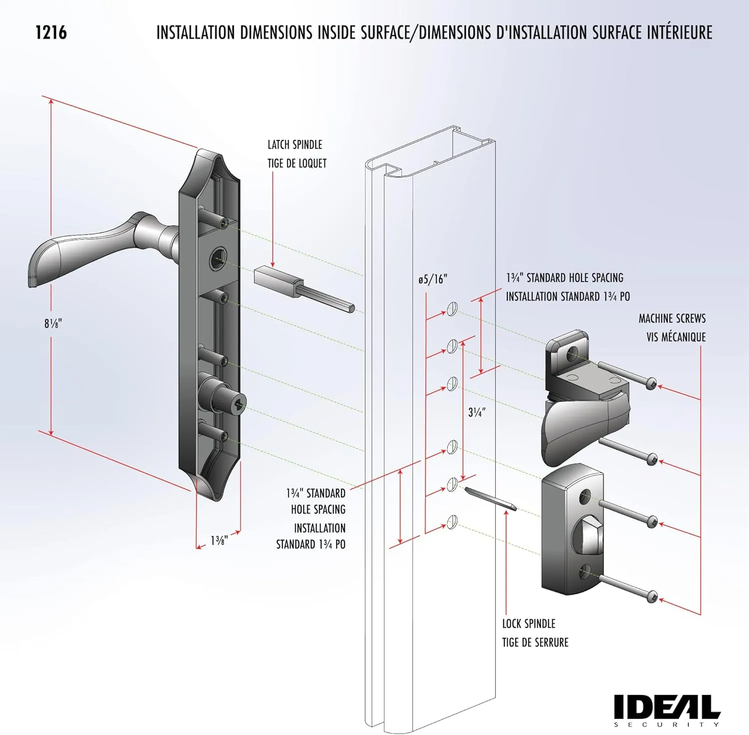 Ideal Security 1216 Surface Mount Storm Door Handle with Lock and Key for 1 – 1 ½ inches Thick Doors (Satin Silver, 4-Posts)