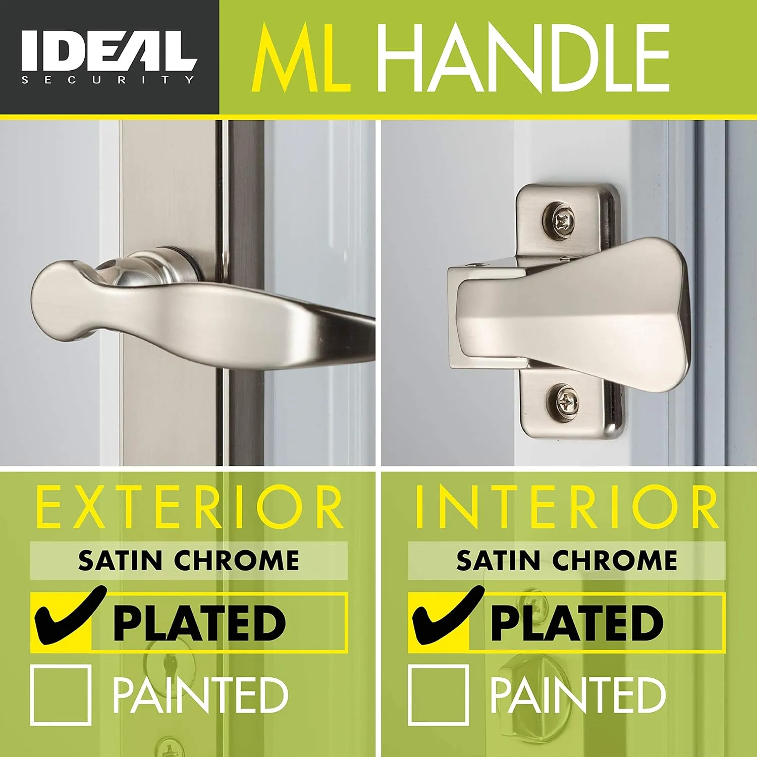 Ideal Security 1216 Surface Mount Storm Door Handle with Lock and Key for 1 – 1 ½ inches Thick Doors (Satin Silver, 4-Posts)