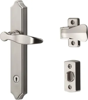 Ideal Security 1216 Surface Mount Storm Door Handle with Lock and Key for 1 – 1 ½ inches Thick Doors (Satin Silver, 4-Posts)