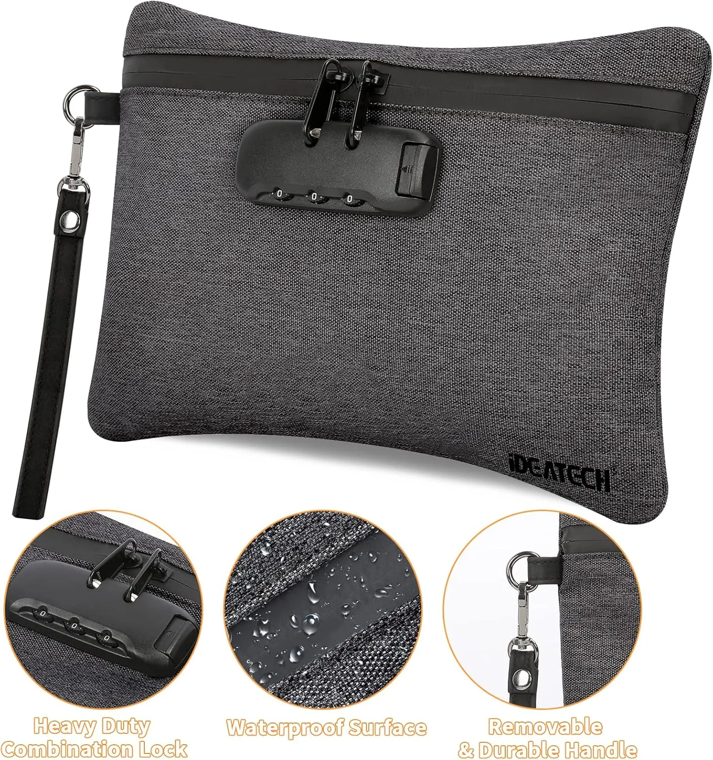 IDEATECH Smell Proof Bag with Combination Lock,Odor Proof Stash Bag Carbon Lining,Travel Storage Organizer Case Medicine Container for Your Accessories(Black)