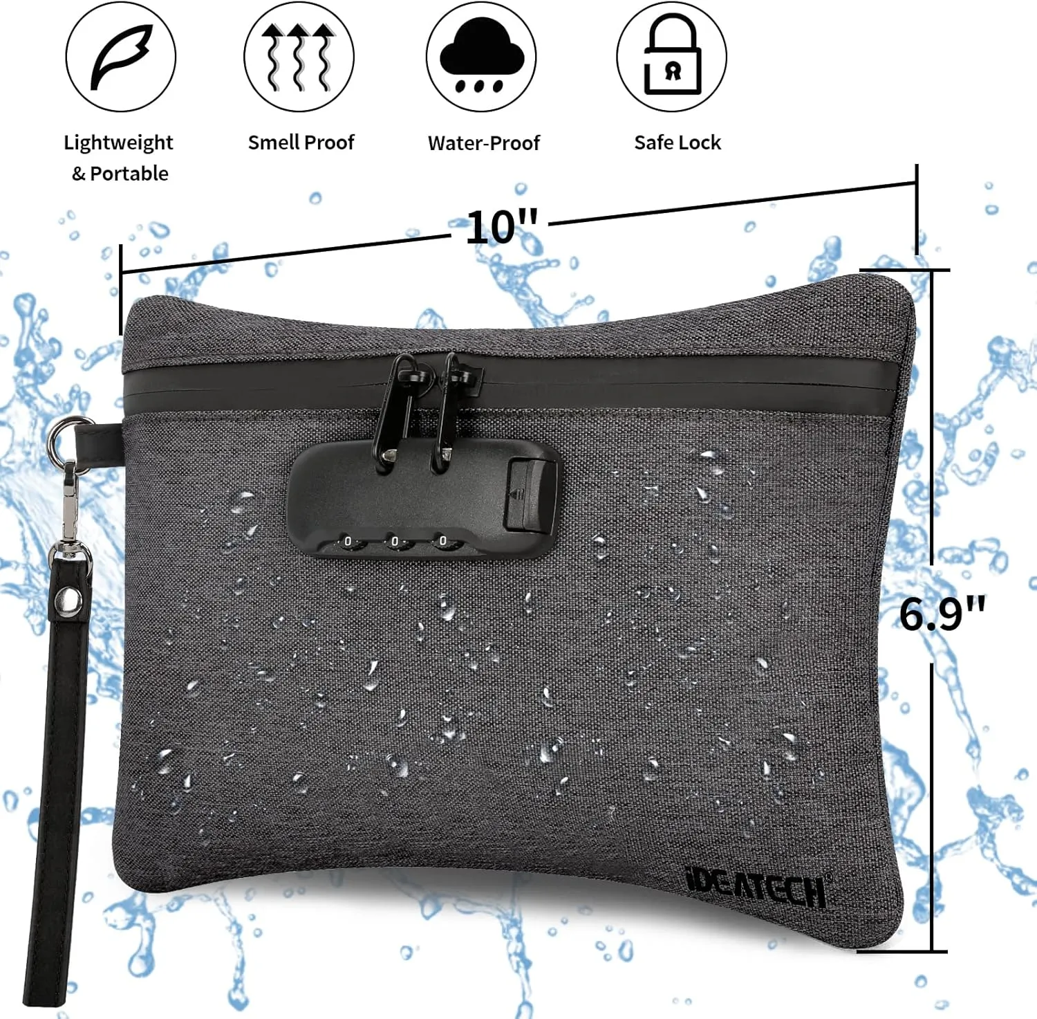 IDEATECH Smell Proof Bag with Combination Lock,Odor Proof Stash Bag Carbon Lining,Travel Storage Organizer Case Medicine Container for Your Accessories(Black)