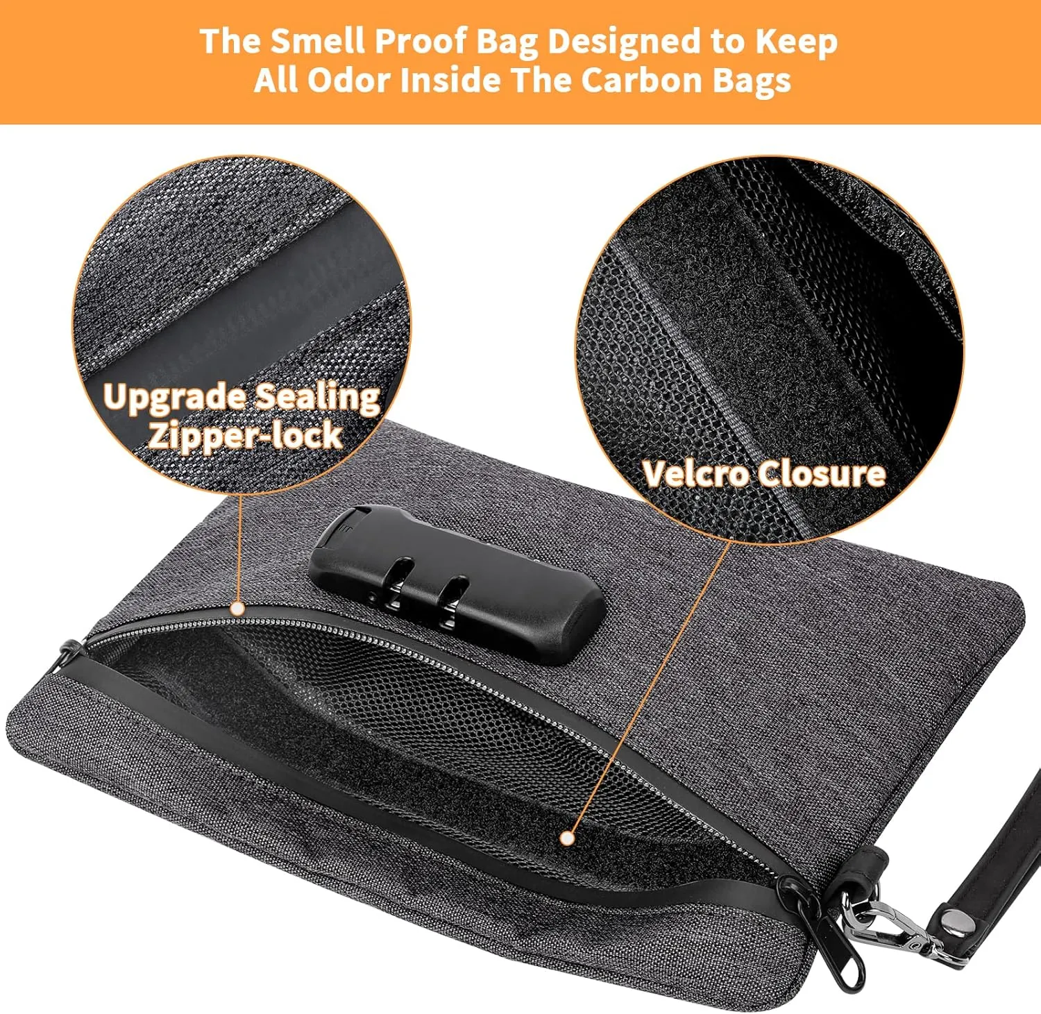IDEATECH Smell Proof Bag with Combination Lock,Odor Proof Stash Bag Carbon Lining,Travel Storage Organizer Case Medicine Container for Your Accessories(Black)