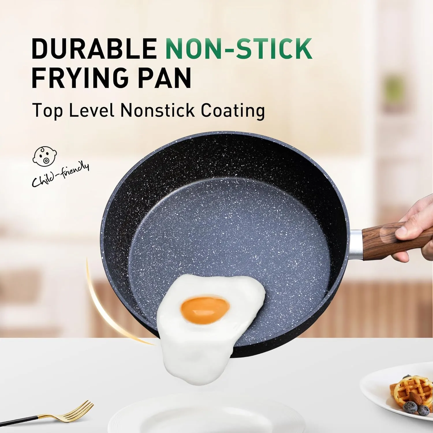Induction Pots and Pans Set Non Stick, 12 Piece Nonstick Kitchen Cookware Sets, Nonstick Granite Cooking Set Induction Pots and Pans, Induction Cookware Sets with Frying Pans, Black