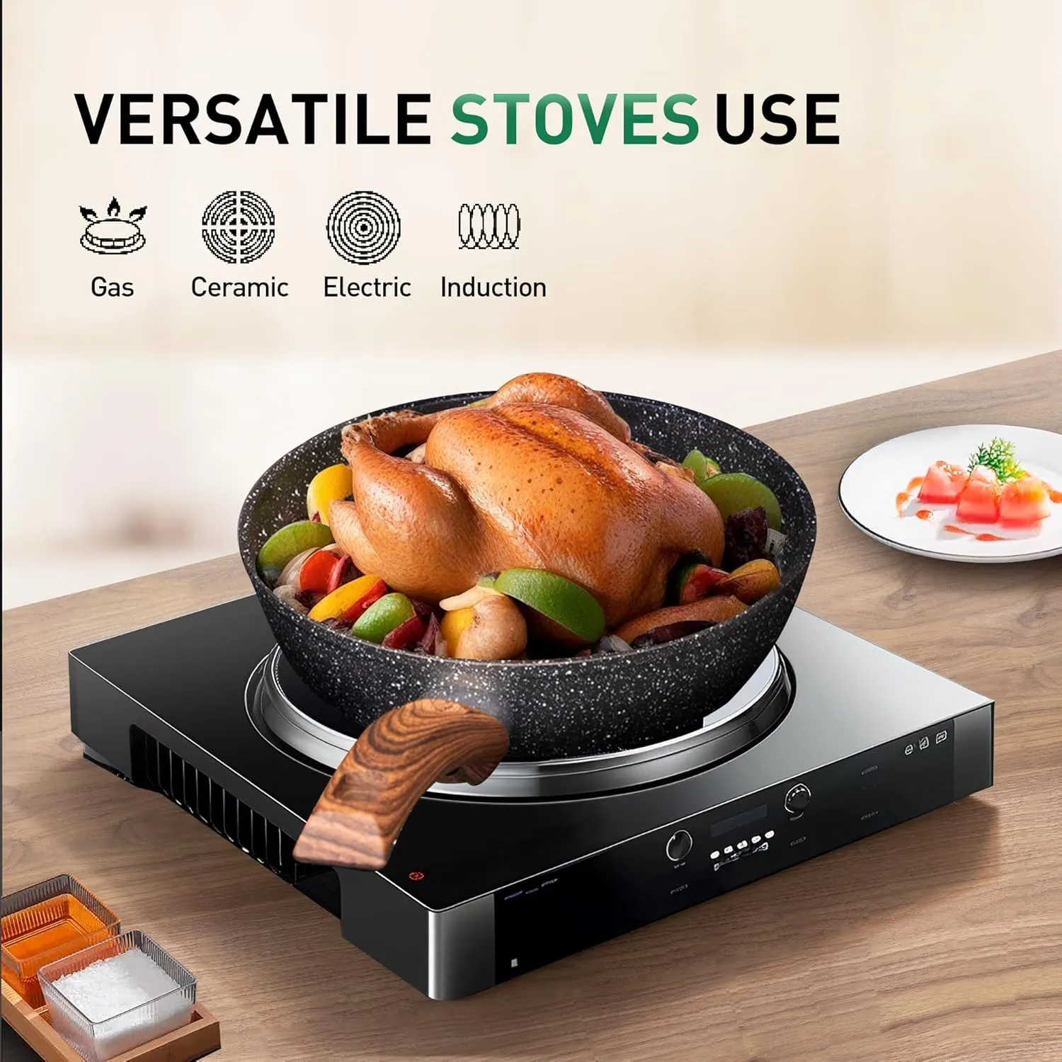 Induction Pots and Pans Set Non Stick, 12 Piece Nonstick Kitchen Cookware Sets, Nonstick Granite Cooking Set Induction Pots and Pans, Induction Cookware Sets with Frying Pans, Black