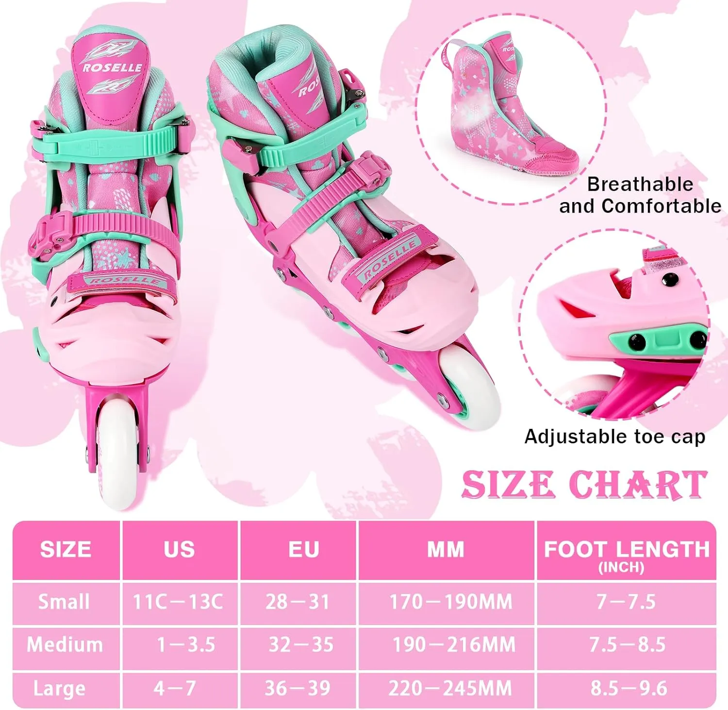 Inline Skates with Hockey Sticks and Balls Set, Size Adjustable Inline Skates for Kids, Teens
