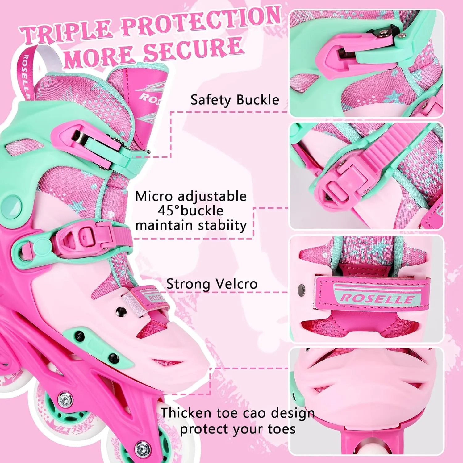Inline Skates with Hockey Sticks and Balls Set, Size Adjustable Inline Skates for Kids, Teens