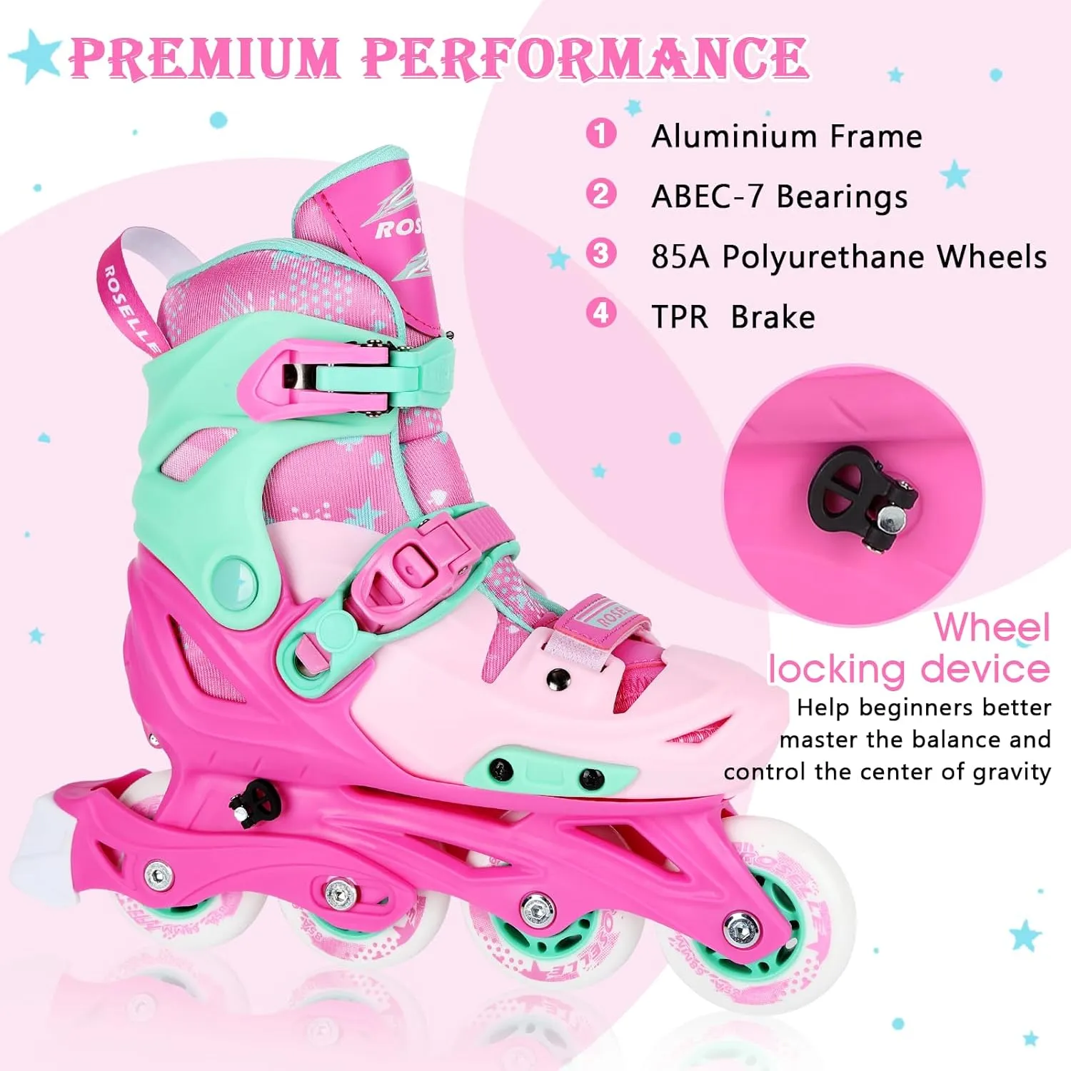 Inline Skates with Hockey Sticks and Balls Set, Size Adjustable Inline Skates for Kids, Teens