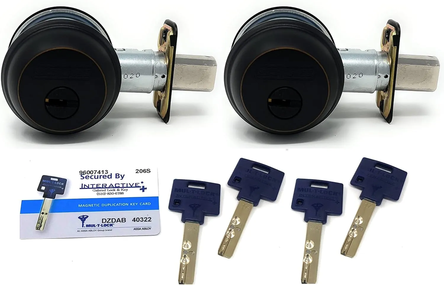 Interactive  High Security Grade 1 Single Cylinder Deadbolt. B60N Body. Set of 2 Deadbolts Keyed Alike w/ Key Duplication Card and 4 Keys