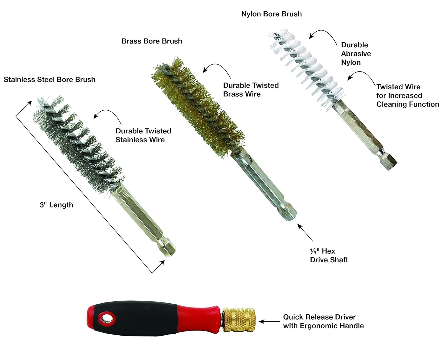 IPA Tools - 36Pc Bore Brush Set W/ 1/4 Driver Handle (8001D), One Size