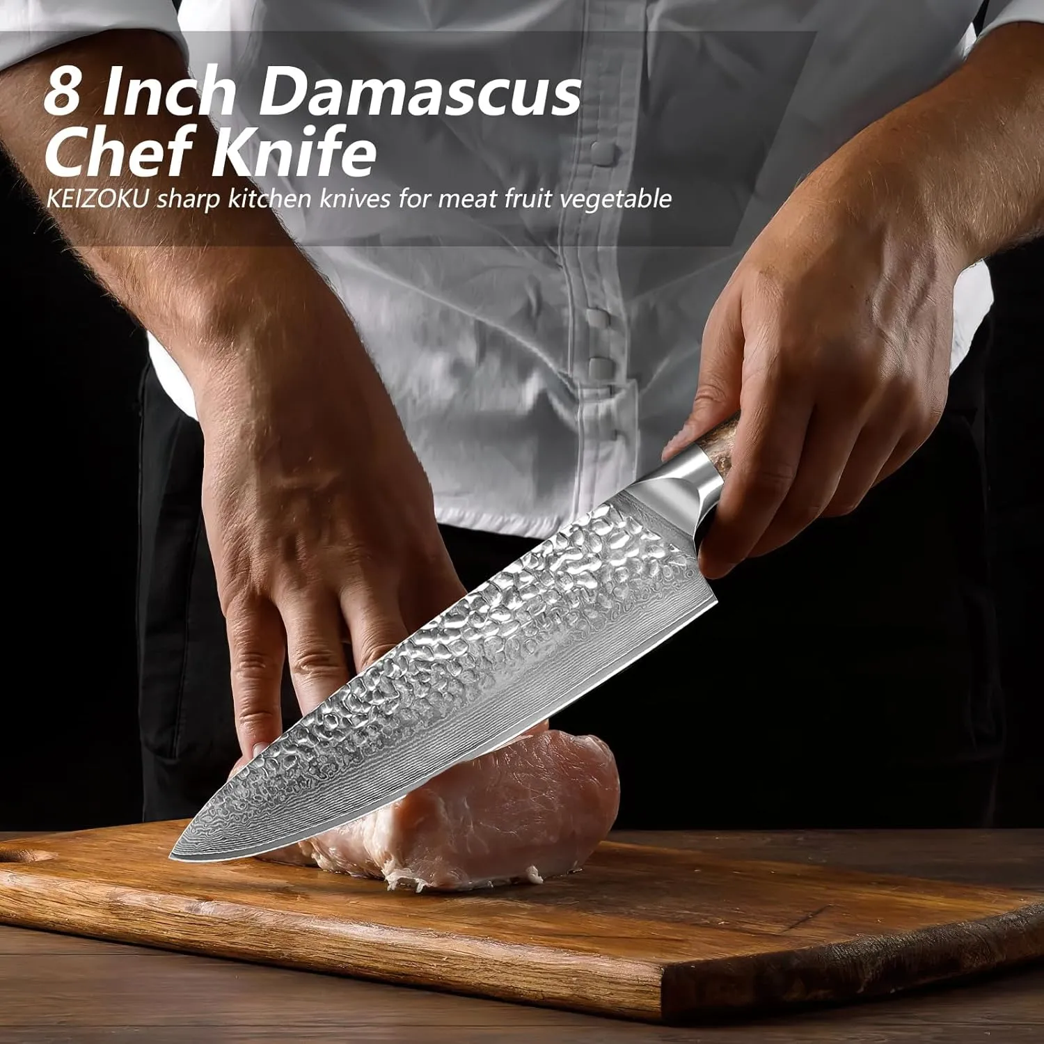 Japanese Chef Knife, 10Cr15MOV Damascus Steel, 8 Inch Ultra Sharp Professional Kitchen Slicing Knife with G10 Handle & Sheath (8 Inch Chef Knife)