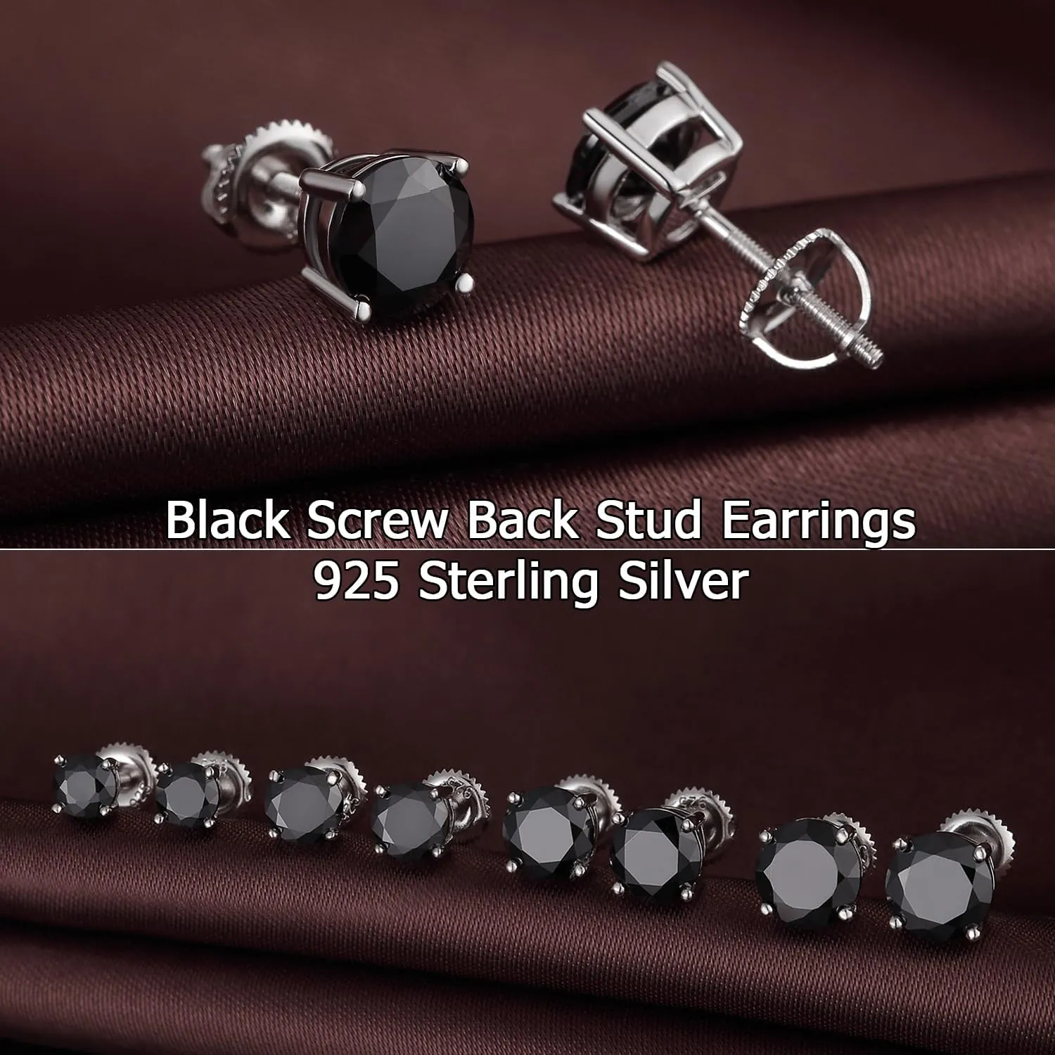 Jiamiaoi 18k White Gold Plated Simulated Diamond Stud Earrings Screw Back Sterling Silver Cubic Zirconia Stud Earrings Set 4 Millimeters-8 Millimeters Nickle Free Hypoallergenic Earring Studs