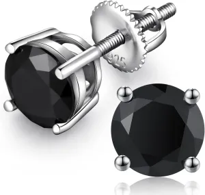 Jiamiaoi 18k White Gold Plated Simulated Diamond Stud Earrings Screw Back Sterling Silver Cubic Zirconia Stud Earrings Set 4 Millimeters-8 Millimeters Nickle Free Hypoallergenic Earring Studs