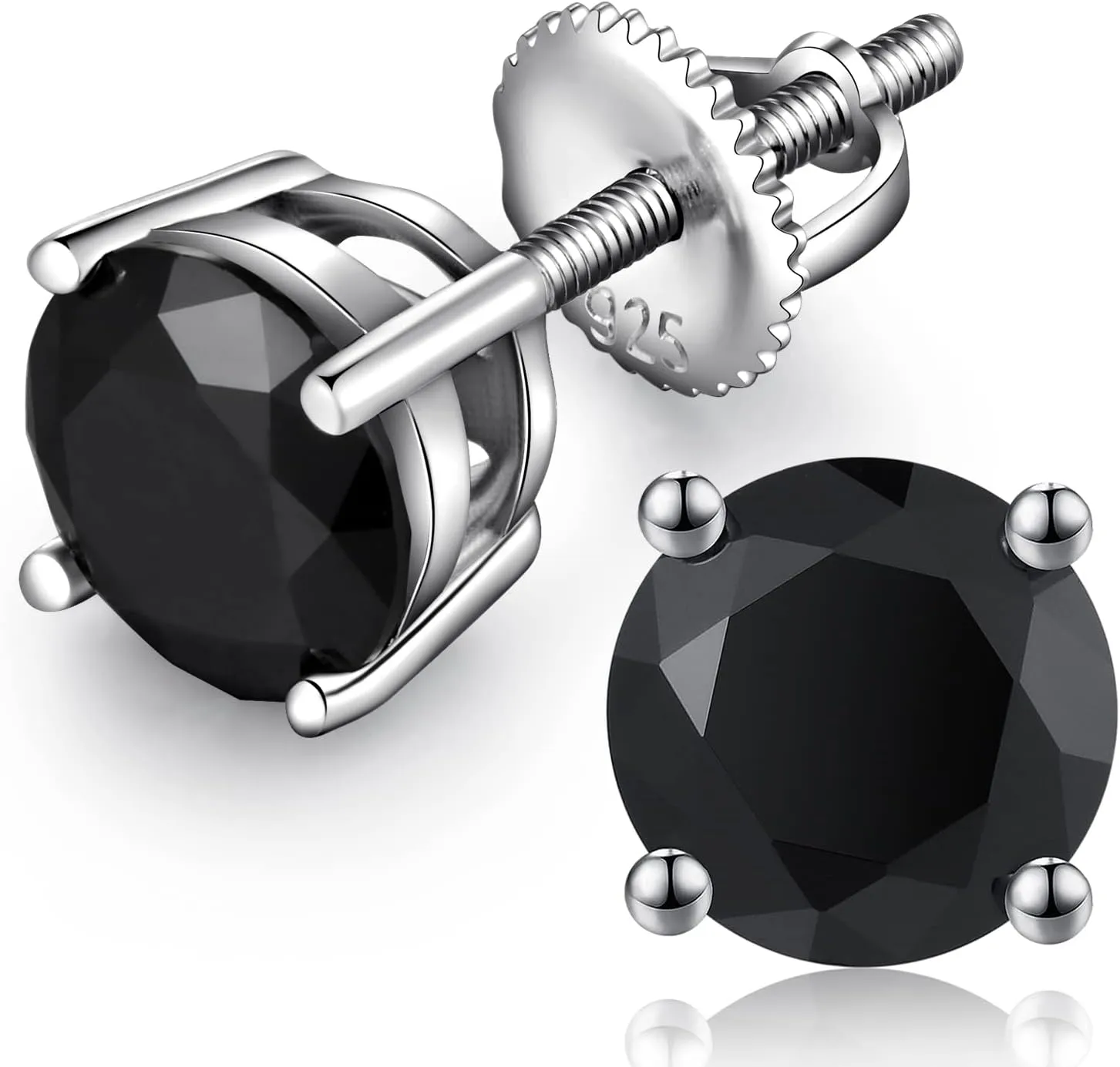 Jiamiaoi 18k White Gold Plated Simulated Diamond Stud Earrings Screw Back Sterling Silver Cubic Zirconia Stud Earrings Set 4 Millimeters-8 Millimeters Nickle Free Hypoallergenic Earring Studs