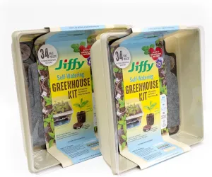 Jiffy Self-Watering Seed Starter Tray Kit, 34 Cell 36mm Expanding Peat Pellets with Water-Wicking Mat - 2 Pack, 68 Pellets Total