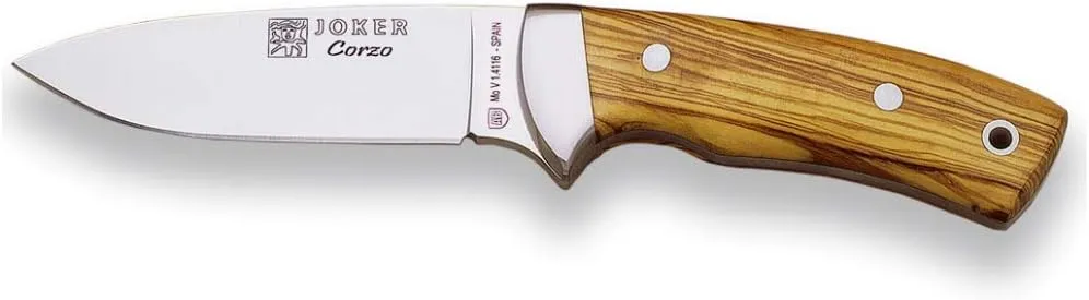 Joker Full Tang knife Corzo CO23, with stainless steel ferrule, olive wood handle and MOVA 3.93 inches blade, fishing, Hunting, camping and hiking tools.