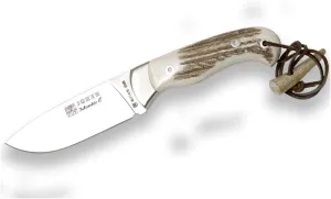 Joker "Montés II CC08 Full Tang Mount Knife, 4,13 inches Blade, Deer Antler Handle, with Brown Leather Sheath, Fishing, Hunting, Camping and Hiking Tool