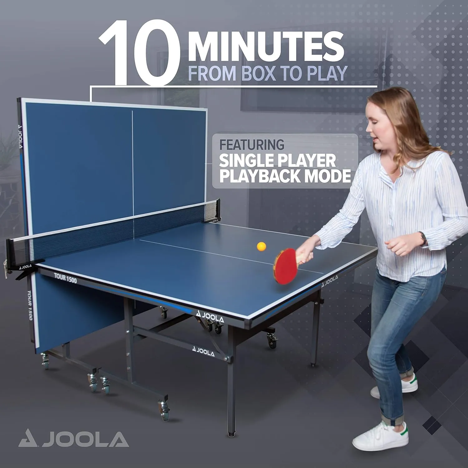 JOOLA Tour Indoor Ping Pong Table with Quick Clamp Table Tennis Net - 10 Minute Assembly - Foldable Indoor Surface with Single Player Playback Mode - Competition Grade MDF Top - Tournament Quality
