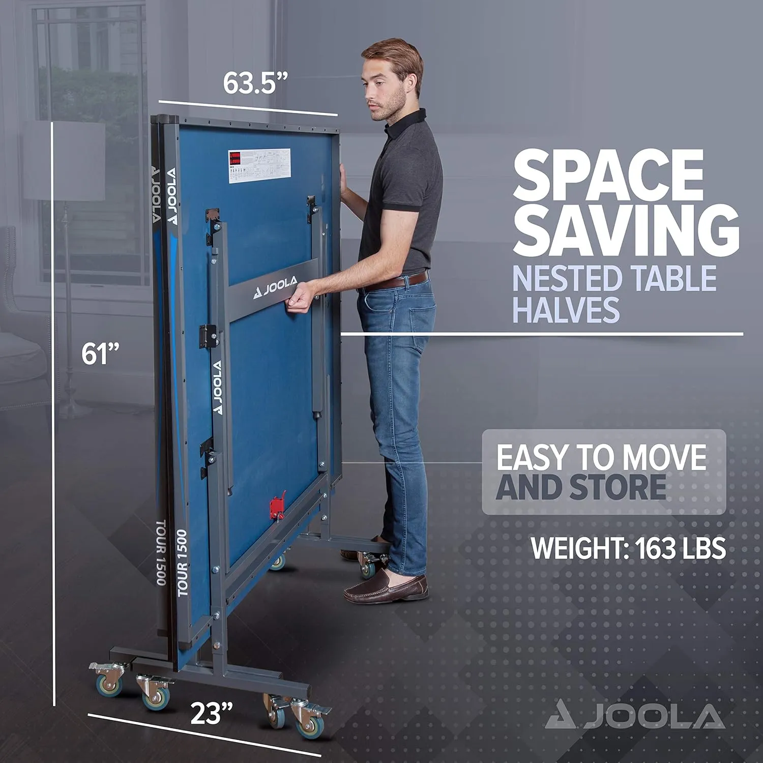 JOOLA Tour Indoor Ping Pong Table with Quick Clamp Table Tennis Net - 10 Minute Assembly - Foldable Indoor Surface with Single Player Playback Mode - Competition Grade MDF Top - Tournament Quality