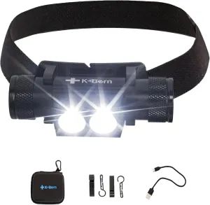 K-BERN PRO Rechargeable Headlamp - 1600 Lumen, Ultra Bright Head Lights for Forehead. Waterproof, Lightweight, Aluminum, UL Listed 3500mAh Battery, Perfect for Dog Walking, Camping, Hiking & Hard Hats