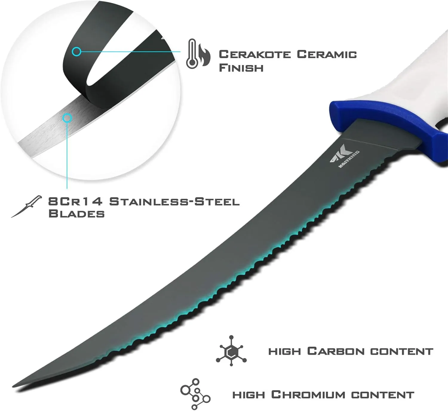 KastKing Spartacus Fillet Knife, Razor Sharp 8Cr14 Stainless-Steel Blade, Boning and Food Prep Knives, Durable/Comfortable Handles, Protective Sheath, Perfect for Fresh or Saltwater