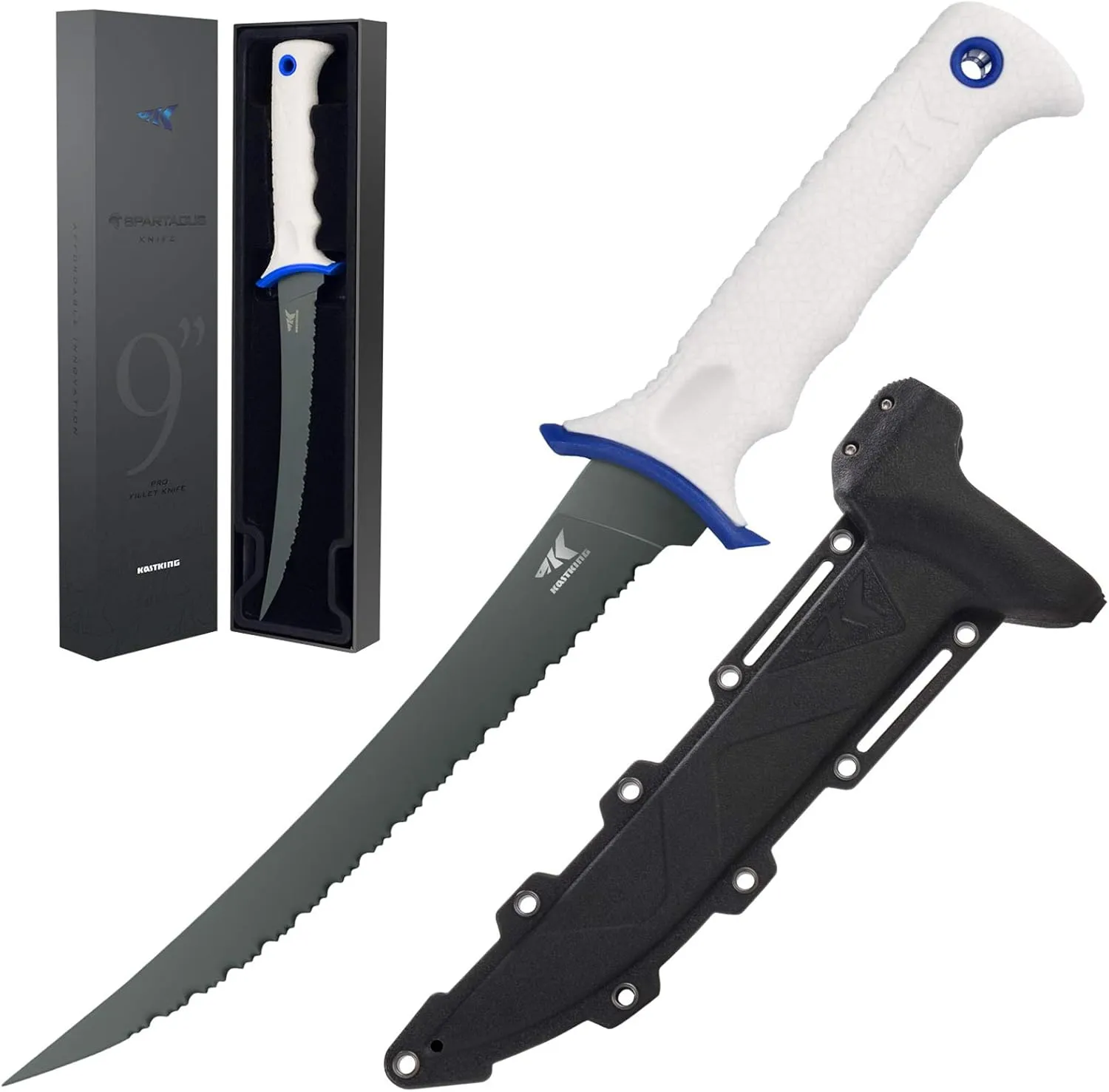 KastKing Spartacus Fillet Knife, Razor Sharp 8Cr14 Stainless-Steel Blade, Boning and Food Prep Knives, Durable/Comfortable Handles, Protective Sheath, Perfect for Fresh or Saltwater
