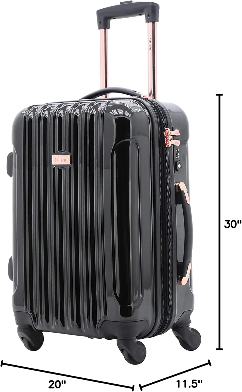 kensie Women's Alma Luggage, Black, 3 Piece Set (28"/24"/20")