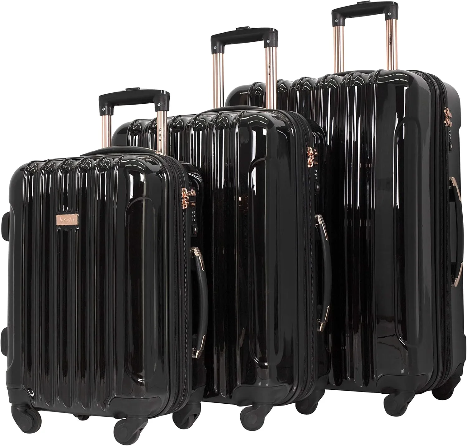 kensie Women's Alma Luggage, Black, 3 Piece Set (28"/24"/20")