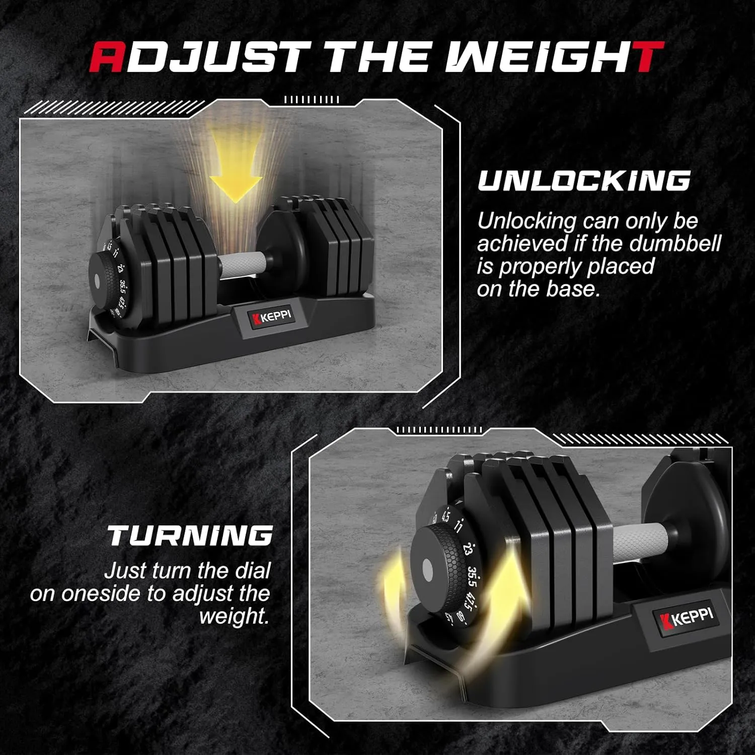 Keppi Adjustable Dumbbells Set, 25lb/40lb/55lb/60lb Dumbbells with Anti-Slip Metal Handle for Exercise & Fitness Fast Adjust Weight for Full Body Workout Fitness