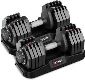Keppi Adjustable Dumbbells Set, 25lb/40lb/55lb/60lb Dumbbells with Anti-Slip Metal Handle for Exercise & Fitness Fast Adjust Weight for Full Body Workout Fitness