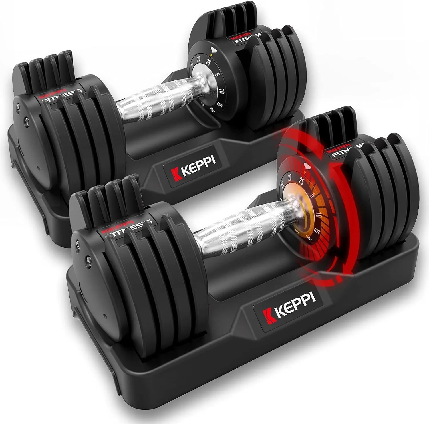 Keppi Adjustable Dumbbells Set, 25lb/40lb/55lb/60lb Dumbbells with Anti-Slip Metal Handle for Exercise & Fitness Fast Adjust Weight for Full Body Workout Fitness