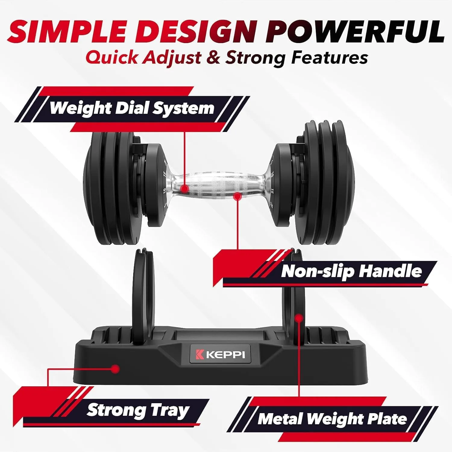 Keppi Adjustable Dumbbells Set, 25lb/40lb/55lb/60lb Dumbbells with Anti-Slip Metal Handle for Exercise & Fitness Fast Adjust Weight for Full Body Workout Fitness
