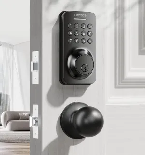 Keyless Entry Door Lock Deadbolt with Handle Set, Door Locks for Front Door, Keypad Door Lock with Handle, Smart Door Knob, Auto Locking, Installation Guide, Black